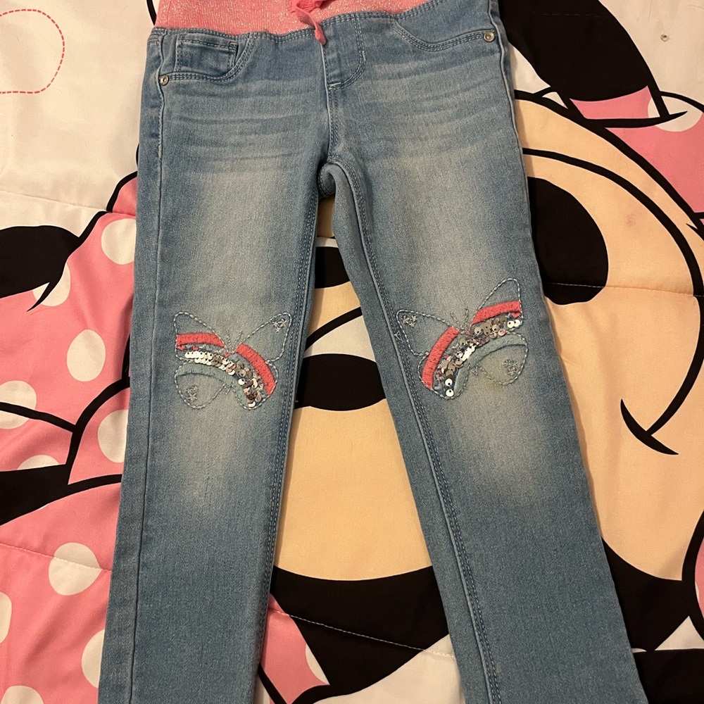 Girls' 4T Light Blue Jeans with Butterfly Sequin Design